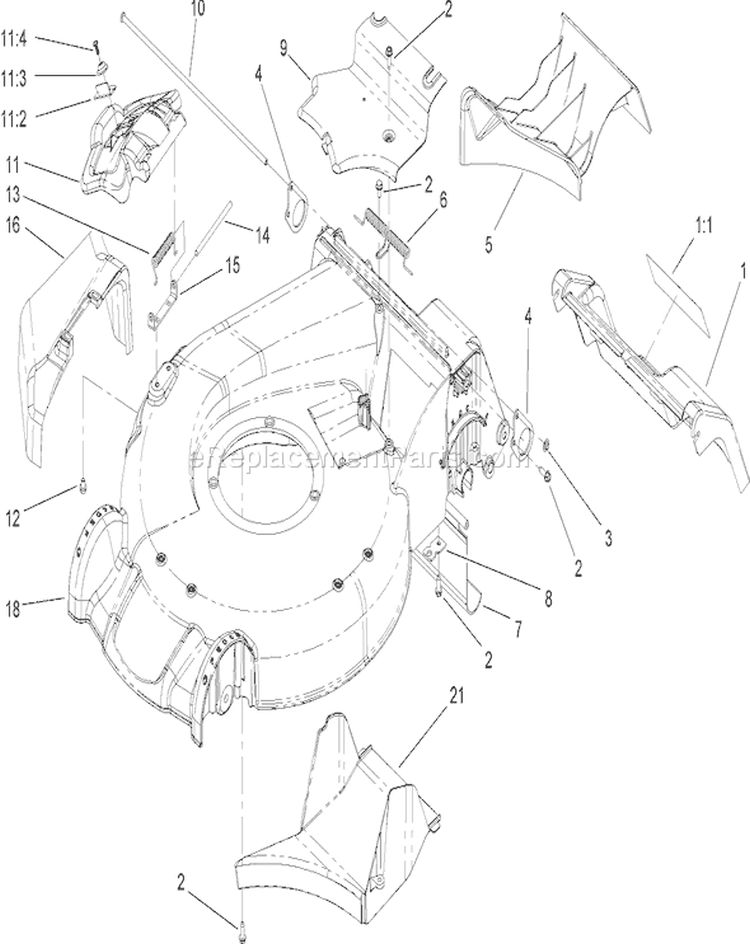 Housing Assembly Diagram and Parts List for 22164 280000001-280999999 - 2008 Toro Lawn Mower
