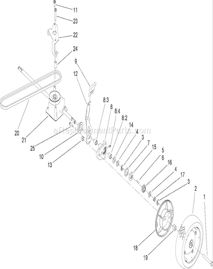 Transmission Assembly Diagram and Parts List for 22164TE 280000001-280999999 - 2008 Toro Lawn Mower