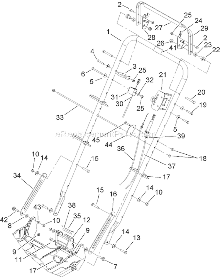 Handle Assembly Diagram and Parts List for 22195 310000001-310999999 - 2010 Toro Lawn Mower