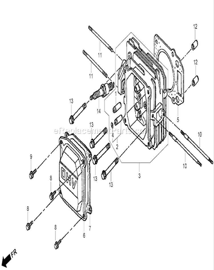 Cylinder Head Diagram and Parts List for 22195 310000001-310999999 - 2010 Toro Lawn Mower