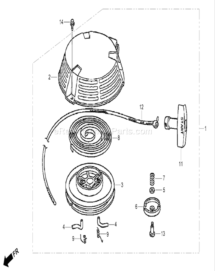 Recoil Starter Diagram and Parts List for 22196 270000001-270999999 - 2007 Toro Lawn Mower