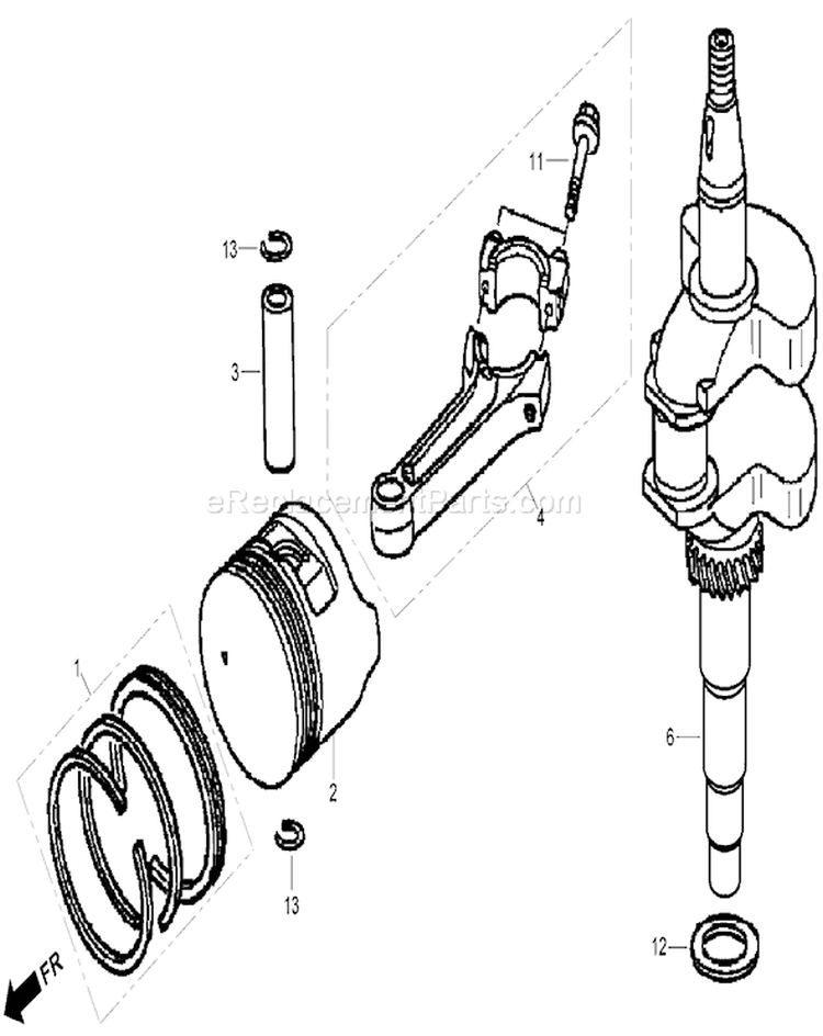 Crankshaft and Piston Diagram and Parts List for 22196 270000001-270999999 - 2007 Toro Lawn Mower