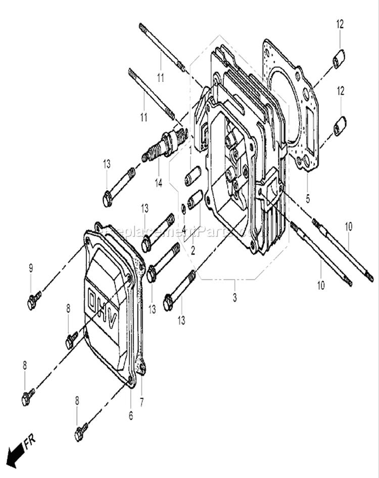Cylinder Head Diagram and Parts List for 22196 270000001-270999999 - 2007 Toro Lawn Mower