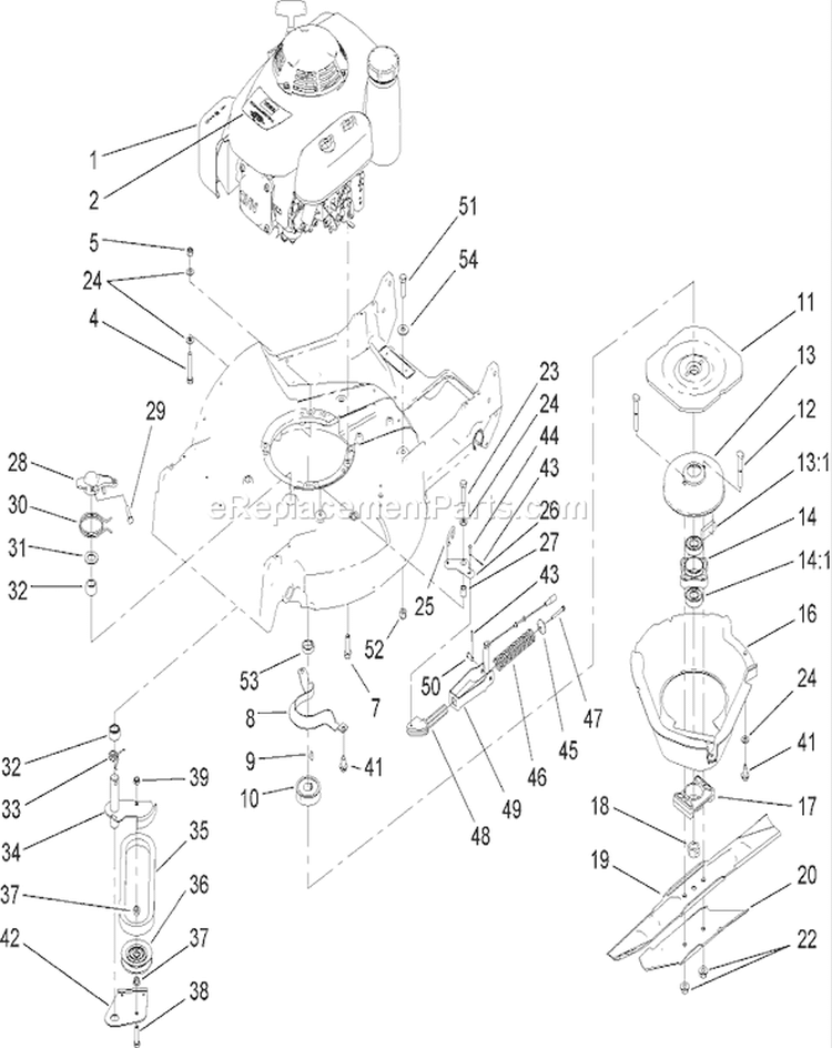 Engine and Blade Assembly Diagram and Parts List for 22196 270000001-270999999 - 2007 Toro Lawn Mower