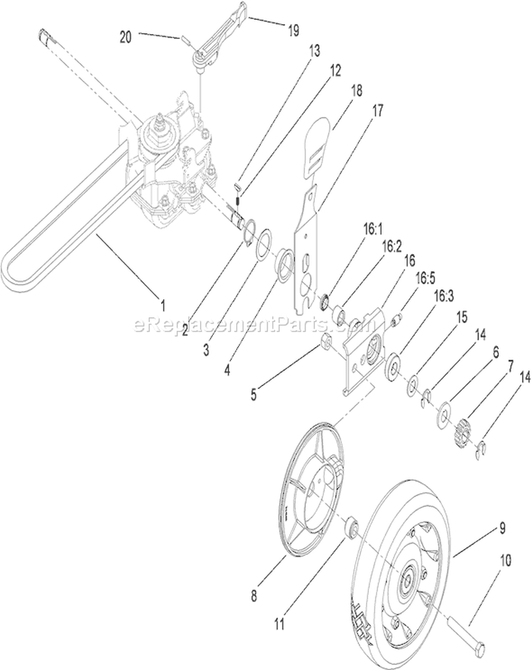 Rear Drive and Wheel Assembly Diagram and Parts List for 22196 310000001-310999999 - 2010 Toro Lawn Mower
