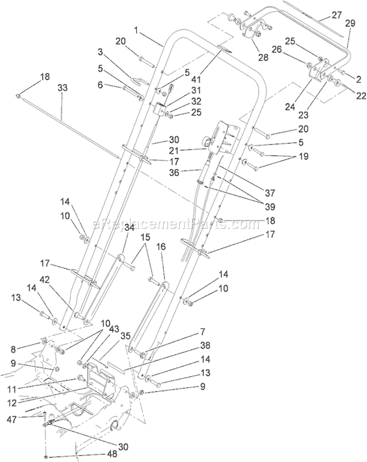 Handle Assembly Diagram and Parts List for 22197 310000001-310999999 - 2010 Toro Lawn Mower