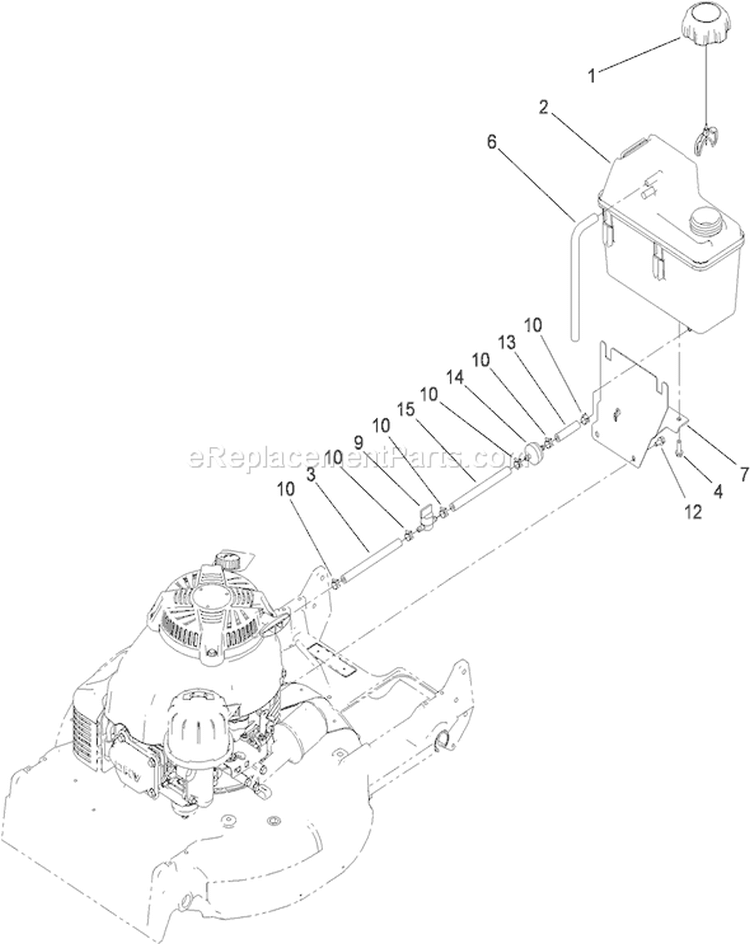 Fuel Tank Assembly Diagram and Parts List for 22198 310000001-310999999 - 2010 Toro Lawn Mower