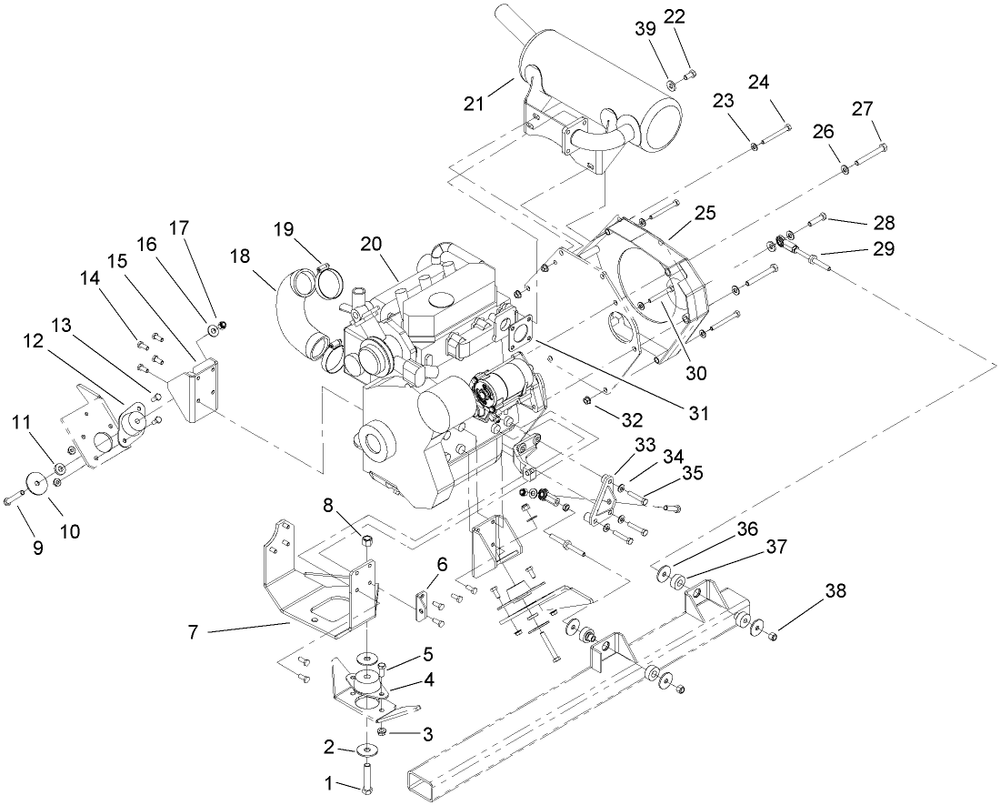 Engine Mount Assembly Diagram and Parts List for 74268 (270000301-270999999)(2007) Toro Lawn Mower