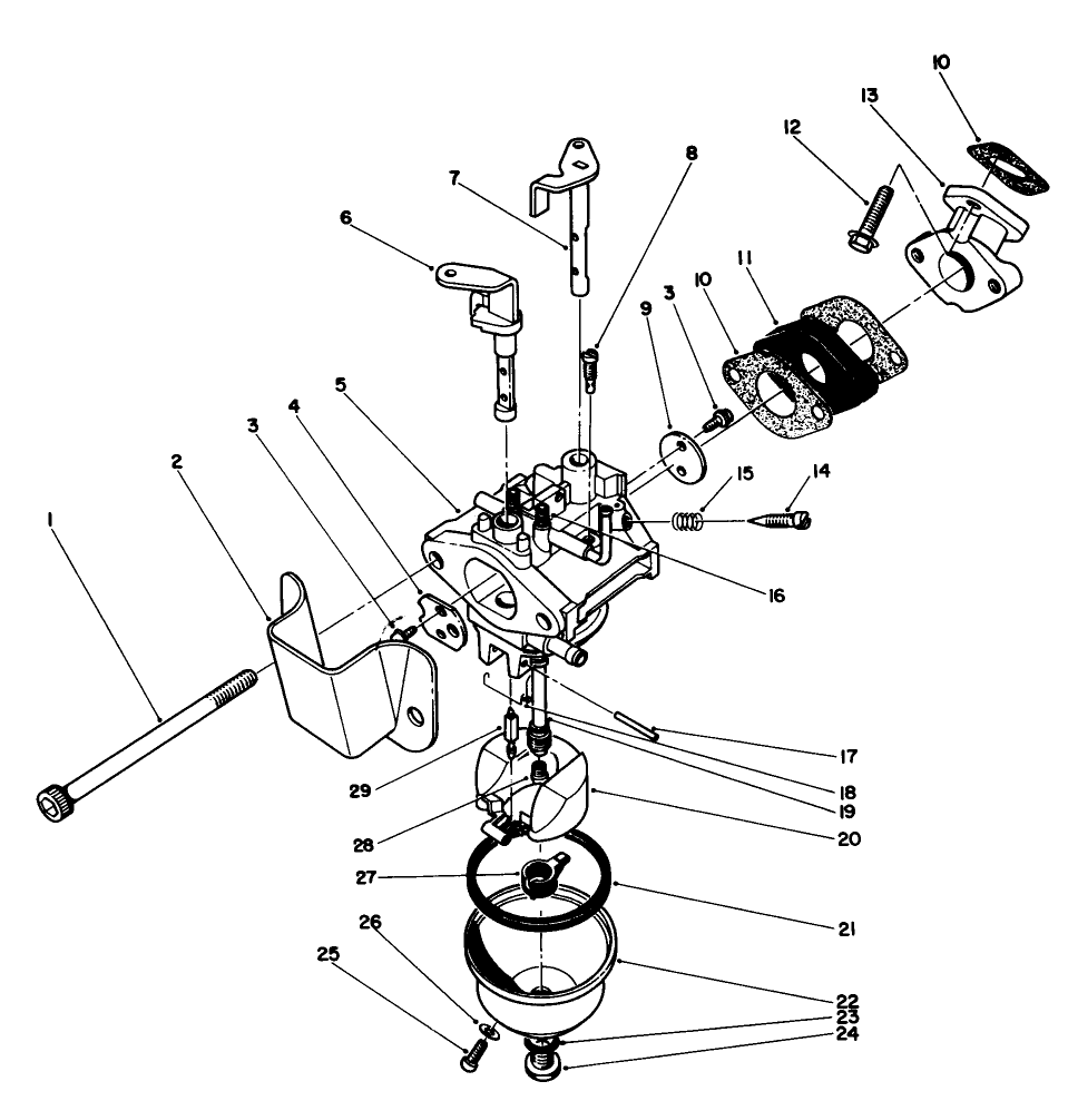 Carburetor Assembly Diagram and Parts List for 38185 7000001 - 7999999 Toro Snow Blower