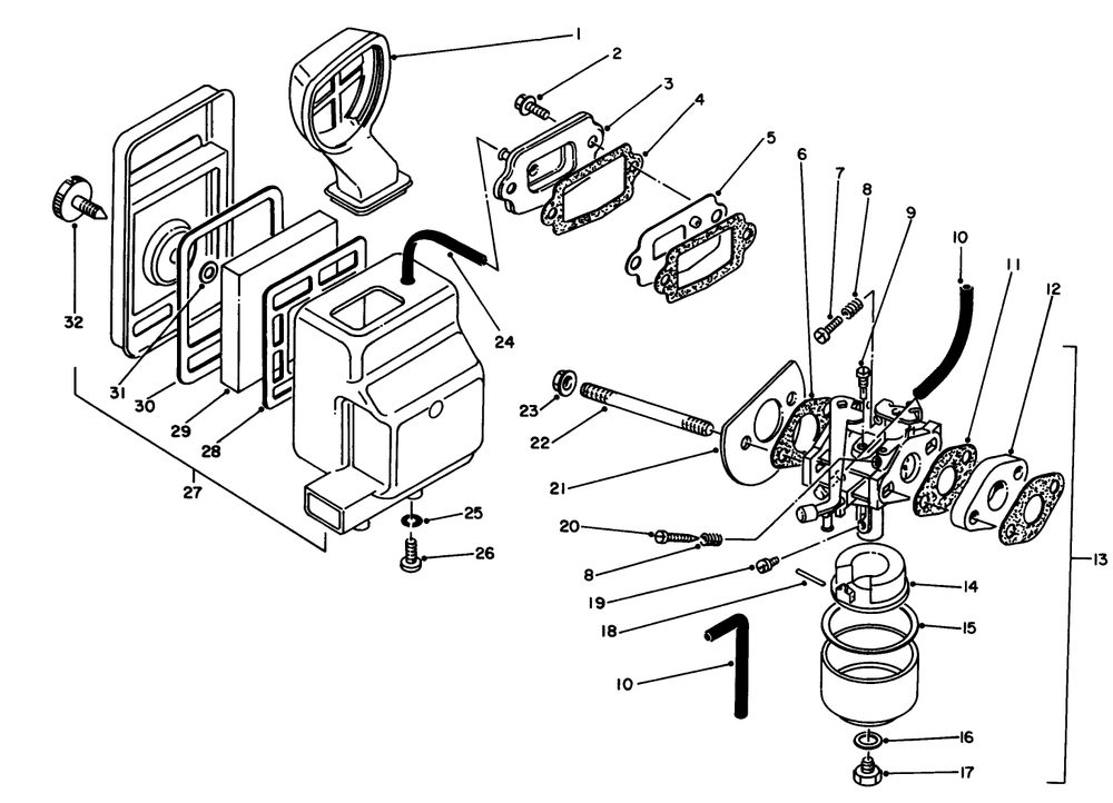 Air Cleaner & Carburetor Assembly Diagram and Parts List for 62005 5000001 - 5999999 Toro Generator