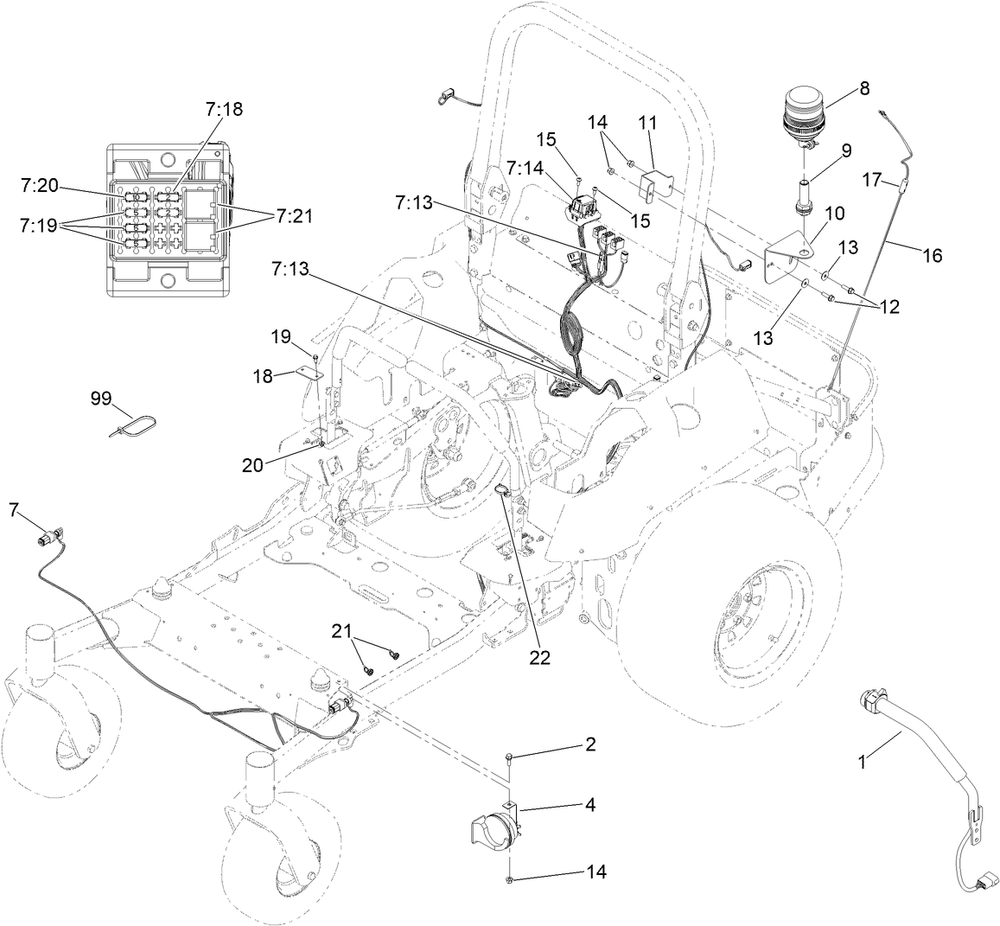 Wire Harness, Horn And Beacon Assembly Diagram and Parts List for 2937  Toro Lawn Tractor