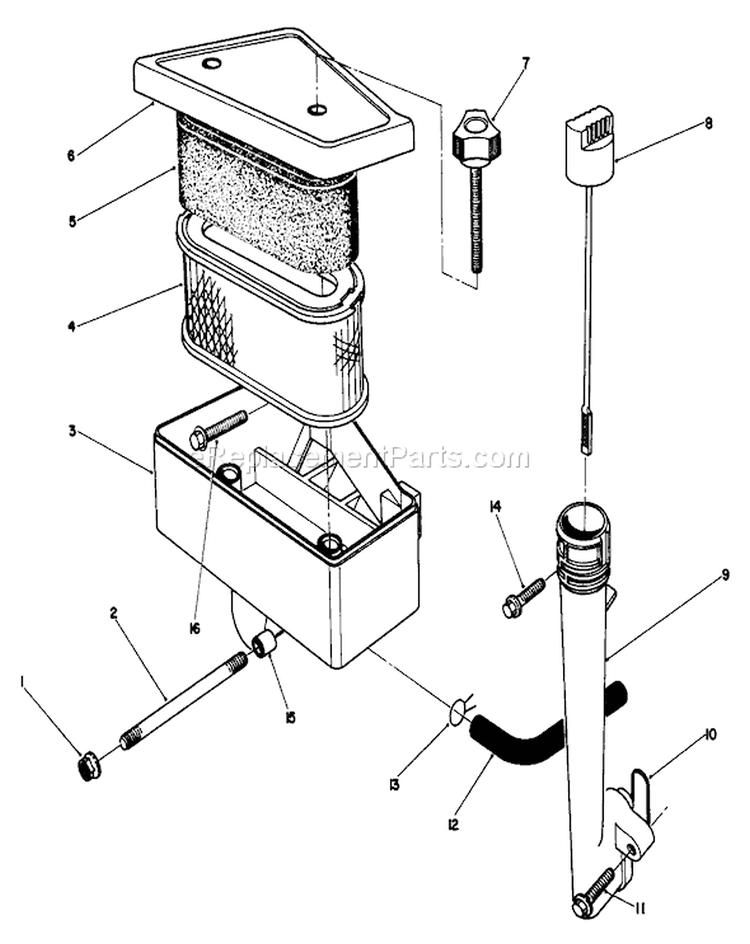 Air Cleaner & Oil Fill Tube Assembly Diagram and Parts List for 22510 7000001-7999999 - 1987 Toro Lawn Mower