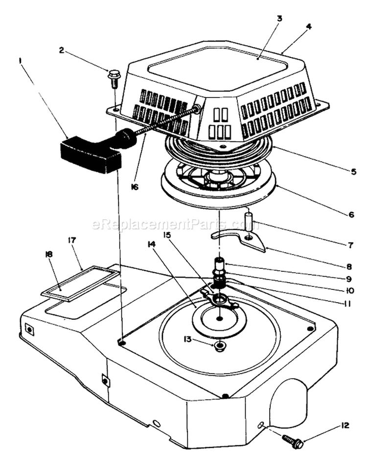 Recoil Assembly Diagram and Parts List for 22510 7000001-7999999 - 1987 Toro Lawn Mower