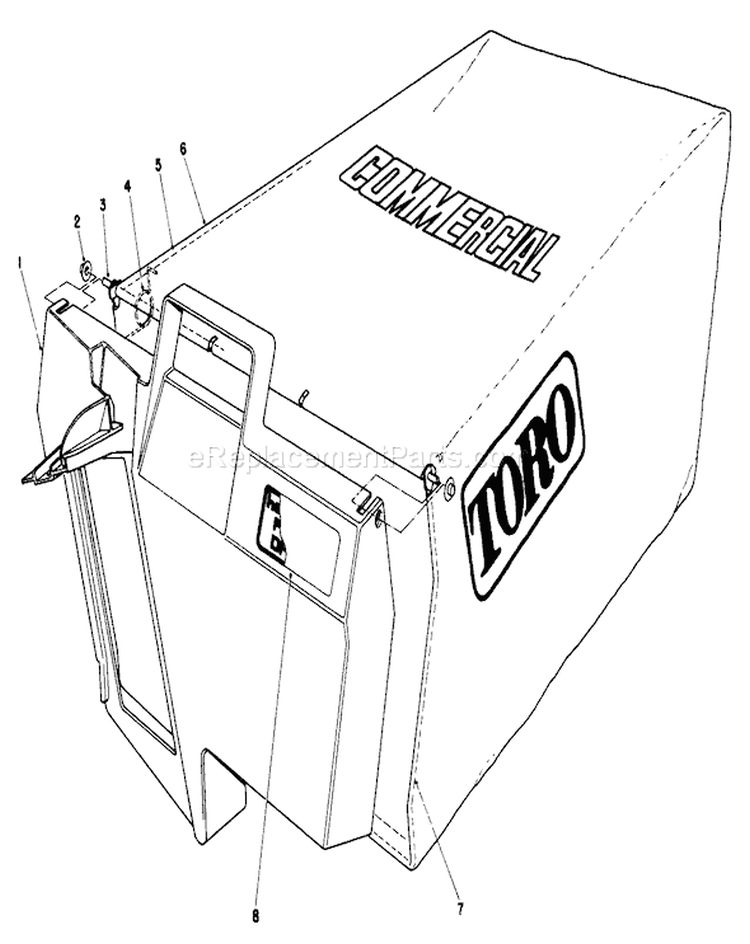 Grass Bag Diagram and Parts List for 22525 8000001-8999999 - 1988 Toro Lawn Mower