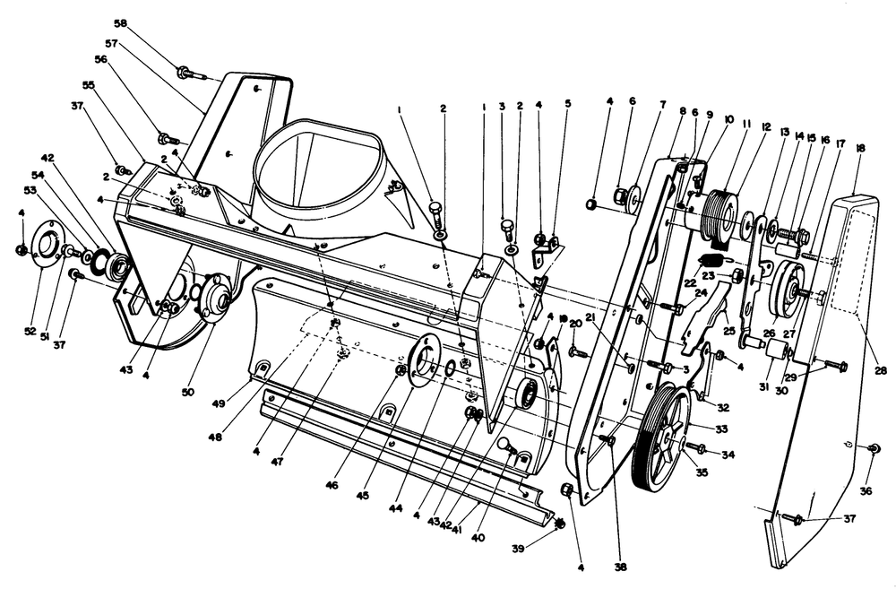 Housing Assembly Diagram and Parts List for 38181 1000001 - 1999999 Toro Snow Blower
