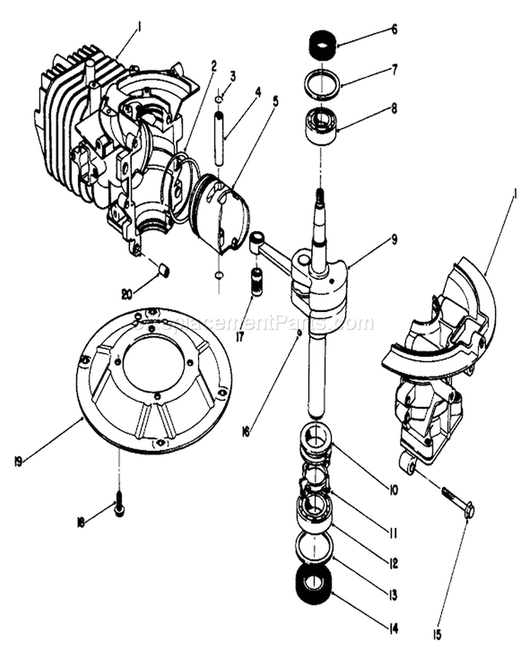 Crankshaft Diagram and Parts List for 22580 0000001-0999999 - 1990 Toro Lawn Mower