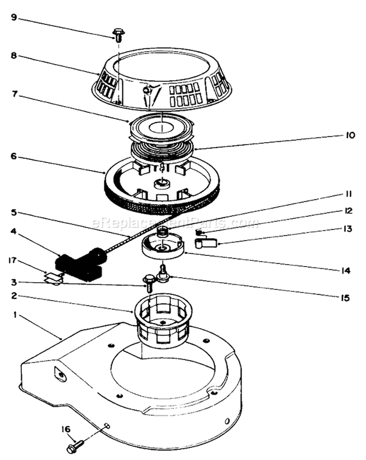 Recoil Diagram and Parts List for 22581 1000001-1999999 - 1991 Toro Lawn Mower