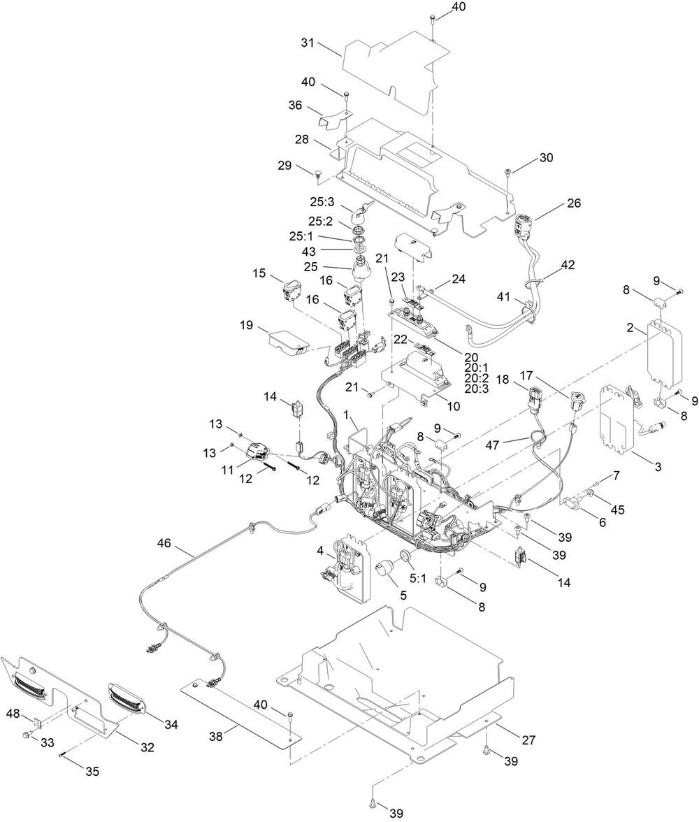 Electrical Assembly Diagram and Parts List for 75851 416400000 - 417399999 Toro Lawn Tractor