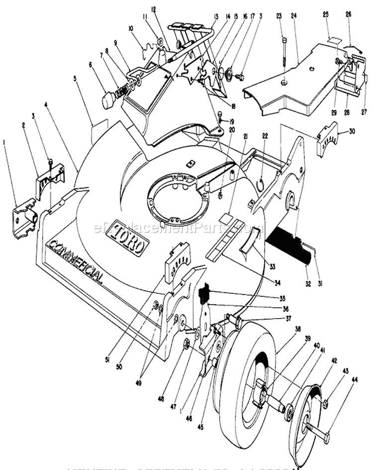 Housing Diagram and Parts List for 22621 1000001-1999999 - 1991 Toro Lawn Mower
