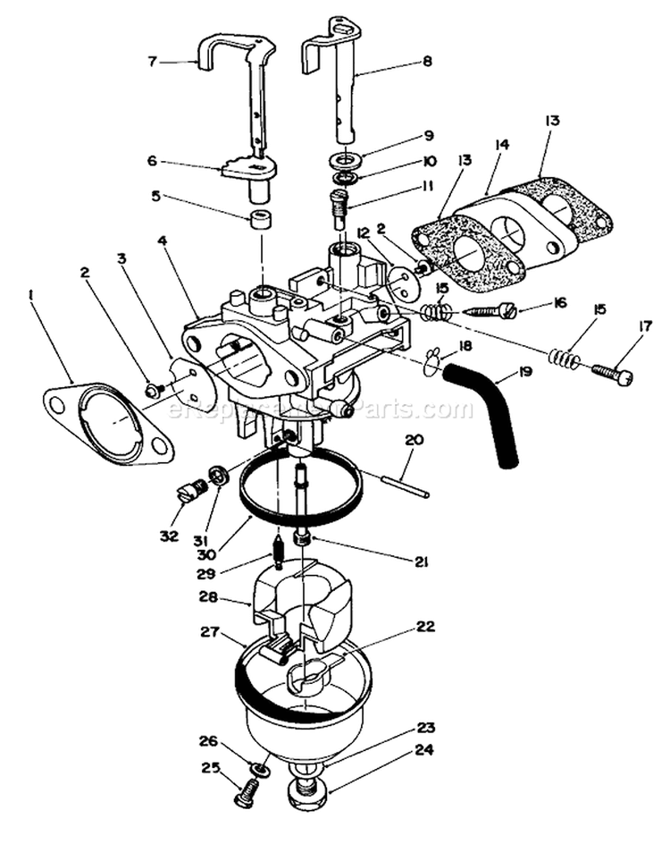 Carburetor Diagram and Parts List for 22621 1000001-1999999 - 1991 Toro Lawn Mower