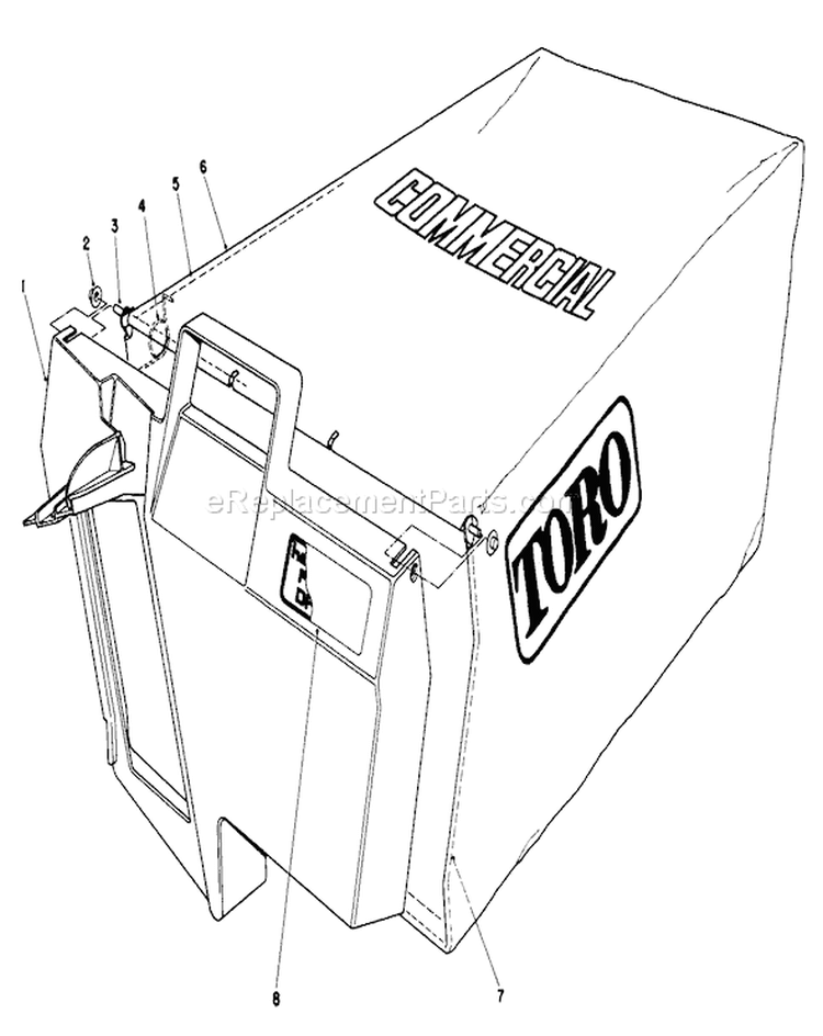 Grass Bag Diagram and Parts List for 22623 7000001-7999999 - 1987 Toro Lawn Mower