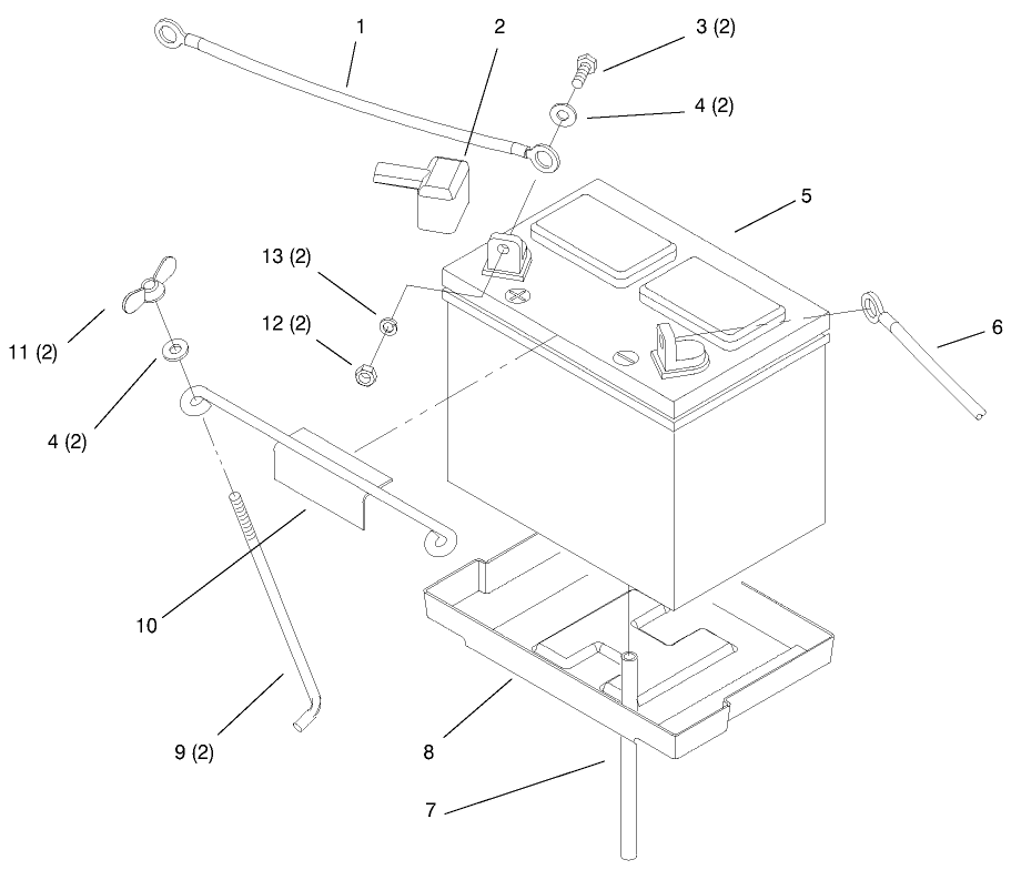 Battery Diagram and Parts List for 73403 6900001 - 6999999 Toro Lawn Tractor