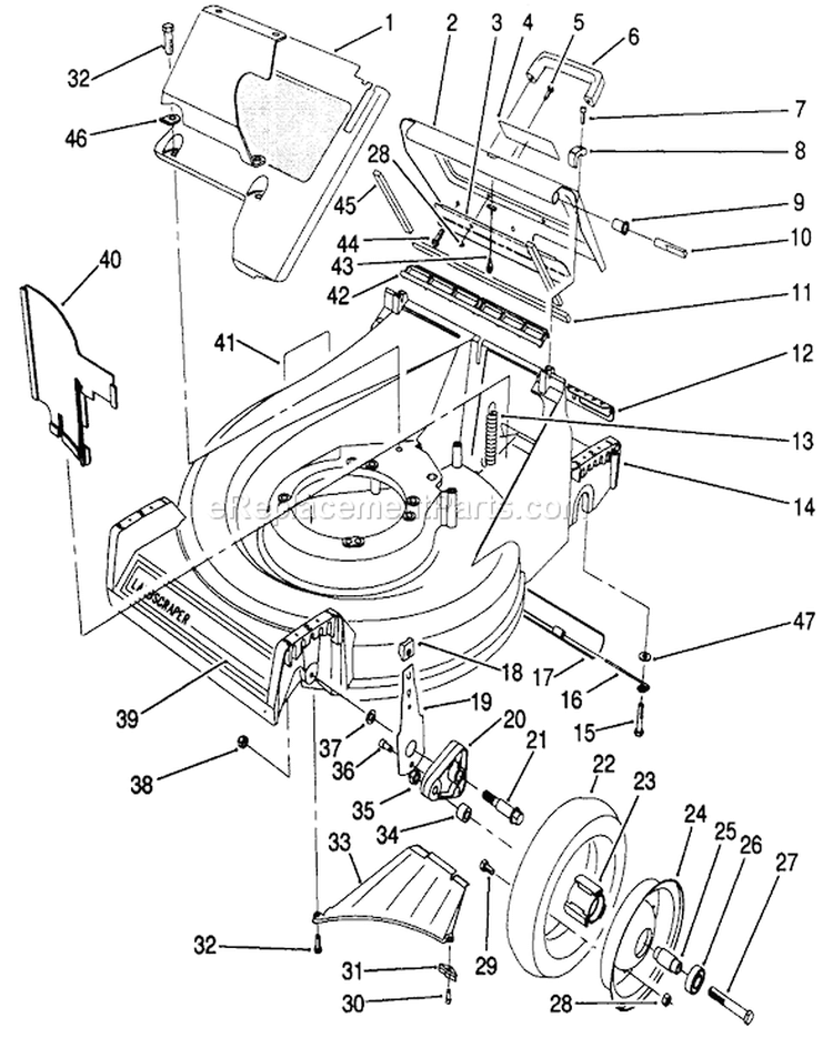 Housing & Wheel Assembly Diagram and Parts List for 22685 0000001-0999999 - 1990 Toro Lawn Mower