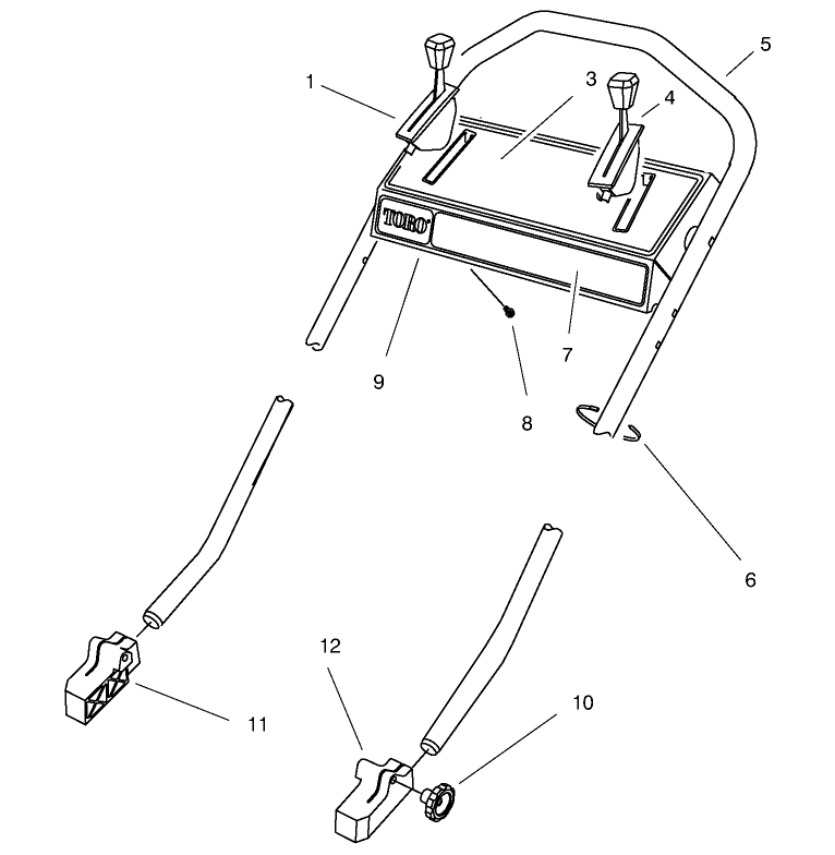 Handle Assembly Diagram and Parts List for 26643 7900001 - 7999999 Toro Lawn Mower