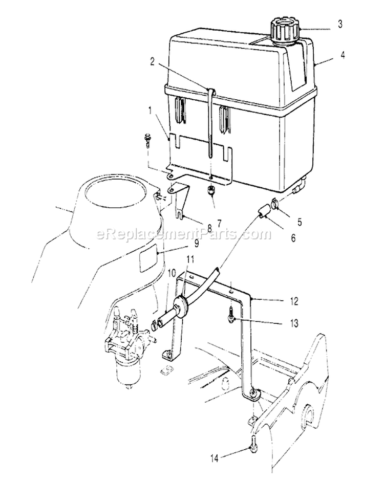 Gas Tank Assembly Diagram and Parts List for 22700BC 5900001-5999999 - 1995 Toro Lawn Mower