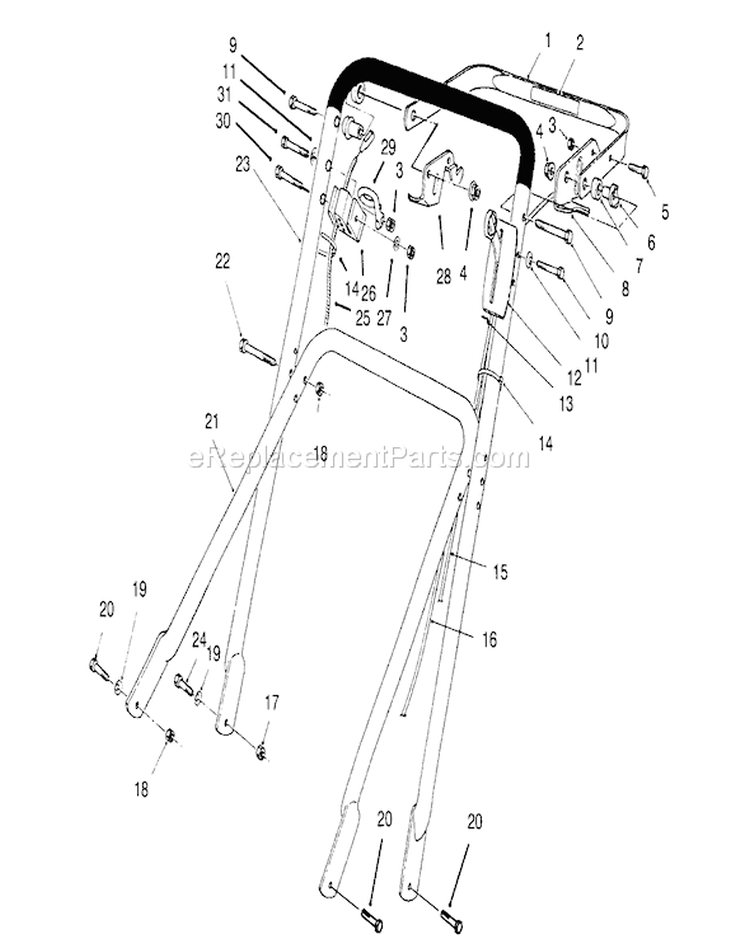 Handle Assembly Diagram and Parts List for 22700BC 5900001-5999999 - 1995 Toro Lawn Mower