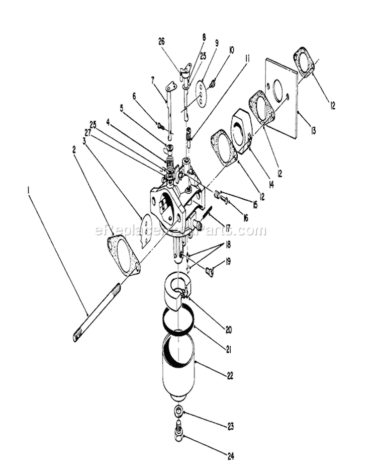 Carburetor Diagram and Parts List for 22700B 39000001-39999999 - 1993 Toro Lawn Mower