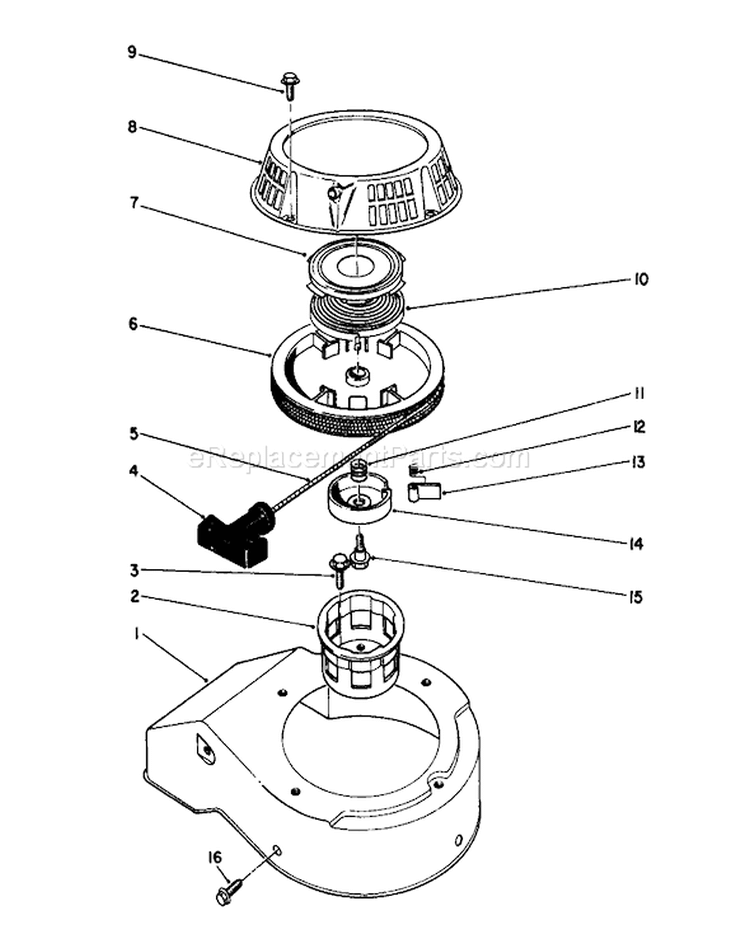 Recoil Diagram and Parts List for 22700B 39000001-39999999 - 1993 Toro Lawn Mower