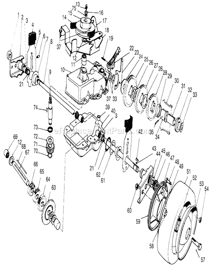 Gear Case Assembly Diagram and Parts List for 22700B 49000001-49999999 - 1994 Toro Lawn Mower