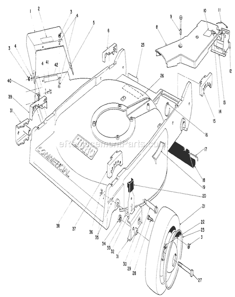 Housing Assembly Diagram and Parts List for 22700B 49000001-49999999 - 1994 Toro Lawn Mower