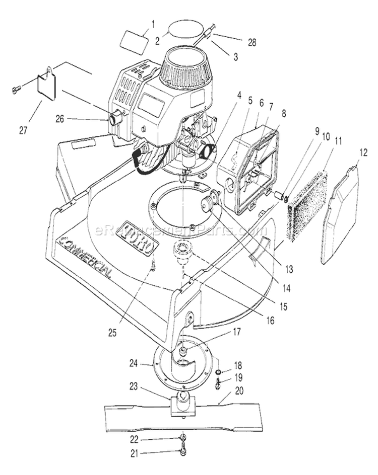 Engine Assembly Diagram and Parts List for 22701B 69000001-69999999 - 1996 Toro Lawn Mower