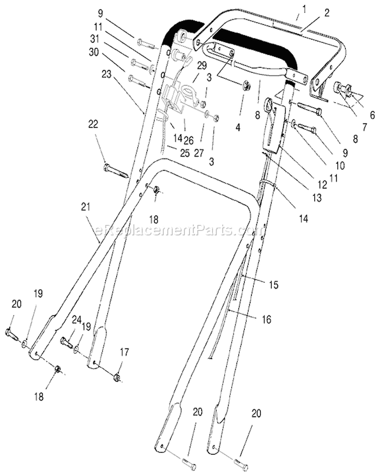 Handle Assembly Diagram and Parts List for 22701B 69000001-69999999 - 1996 Toro Lawn Mower