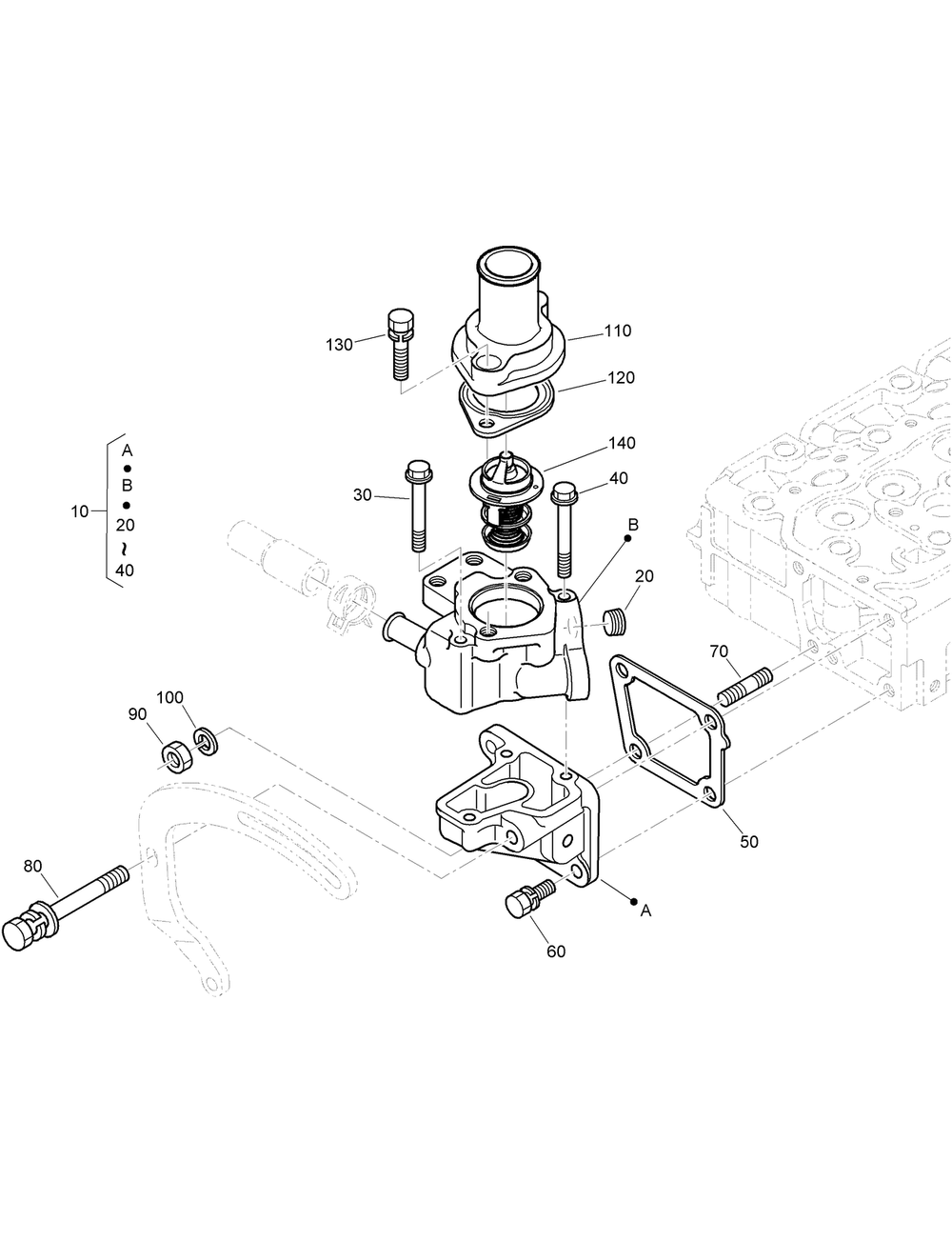Water Flange And Thermostat Assembly Diagram and Parts List for 22530 414400000 - 999999999 Toro Lawn Tractor Accessories