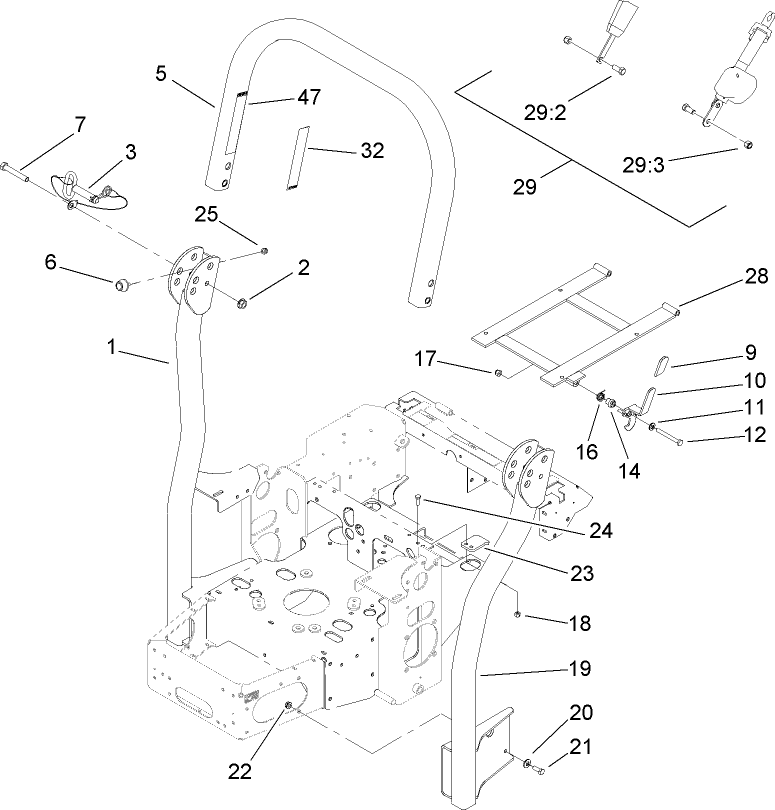 Roll-Over Protection System Assembly 2 Diagram and Parts List for 74410 (270000001-270002000)(2007) Toro Lawn Mower