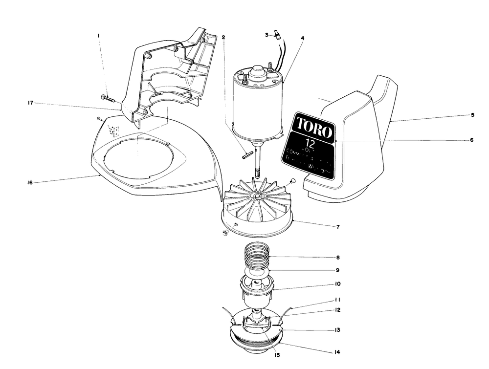 Motor And Housing Assembly Diagram and Parts List for 30950 0000001 - 0999999 Toro Trimmer