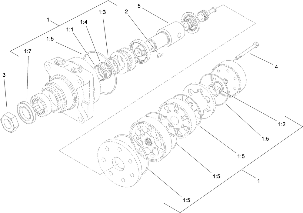 Hydraulic Motor Assembly Diagram and Parts List for 79534 (310000001-310999999)(2010) Toro Lawn Mower