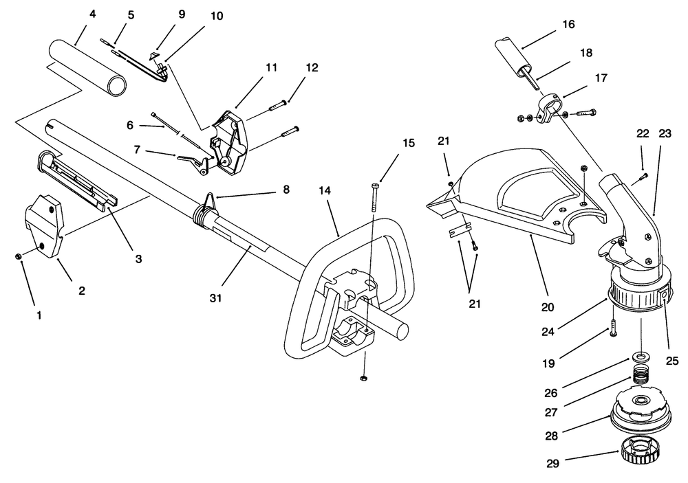 Boom And Trimmer Assembly Diagram and Parts List for 51916 79000001 - 79999999 Toro Trimmer