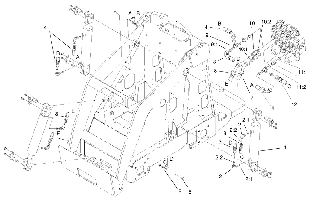 Hydraulic Cylinders Assembly Diagram and Parts List for 22305TE 990001 - 999999 Toro Lawn Tractor Accessories