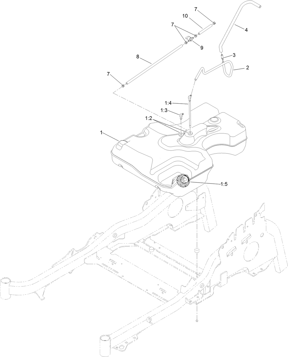 Fuel Tank And Hose Assembly Diagram and Parts List for 74142TE (316000001-316999999)(2016) Toro Lawn Mower