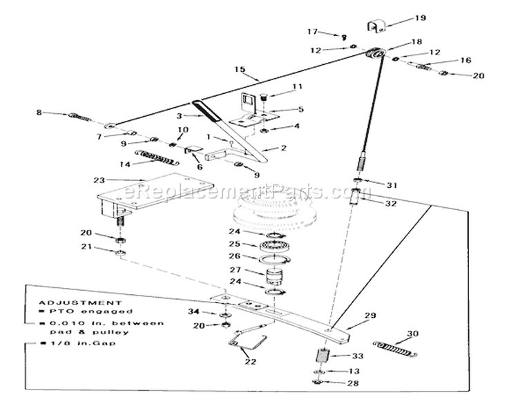 Pto Clutch Diagram and Parts List for 23-08XP01 1983 Toro Lawn Tractor