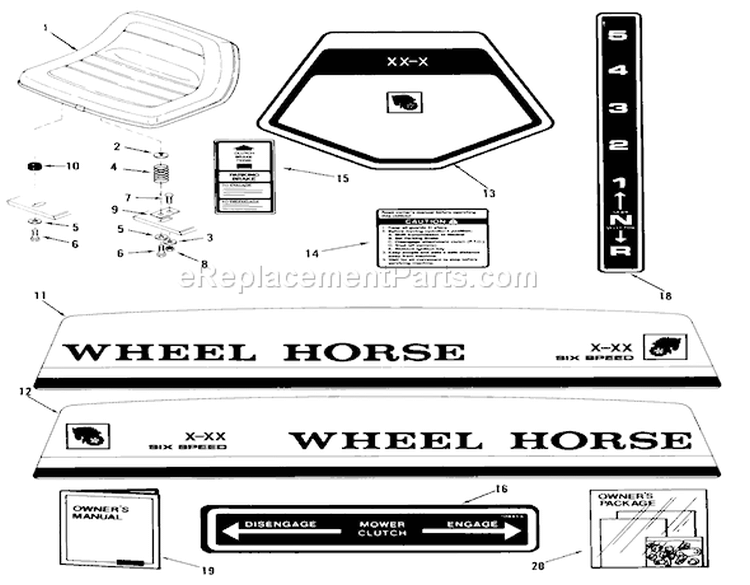 Seat, Decals And Miscellaneous Diagram and Parts List for 23-08XP01 1983 Toro Lawn Tractor
