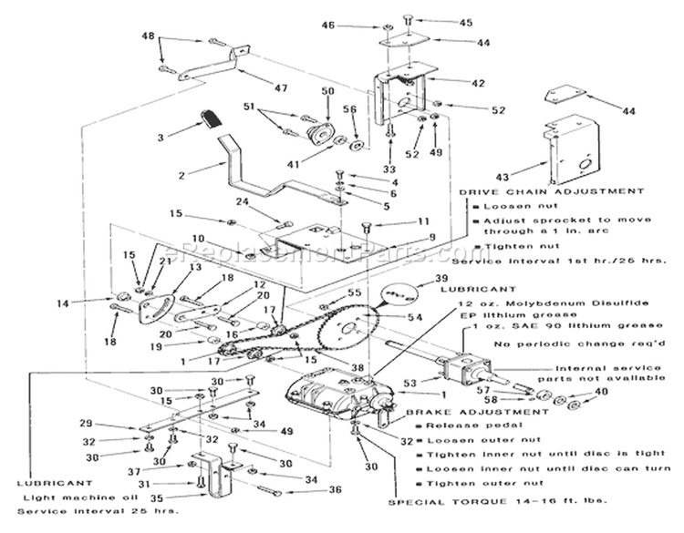 Transmission, Differential And Drive System Diagram and Parts List for 23-08XP01 1983 Toro Lawn Tractor