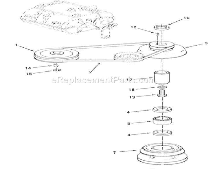 Drive Belt And Pulleys Diagram and Parts List for 23-08XP01 1983 Toro Lawn Tractor