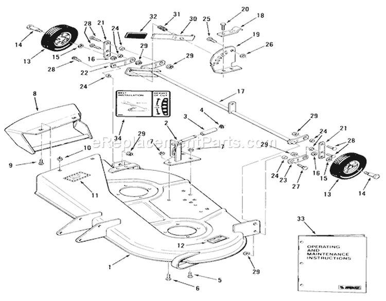 32 In./81cm Mower-Mower Deck Diagram and Parts List for 23-11BP03 1984 Toro Lawn Tractor