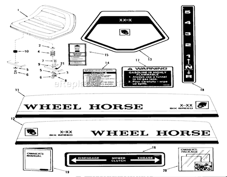 Seat, Decals And Miscellaneous Diagram and Parts List for 23-11BP01 1982 Toro Lawn Tractor