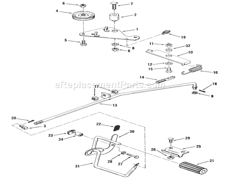 Brake And Clutch Linkage Diagram and Parts List for 23-11BP01 1982 Toro Lawn Tractor